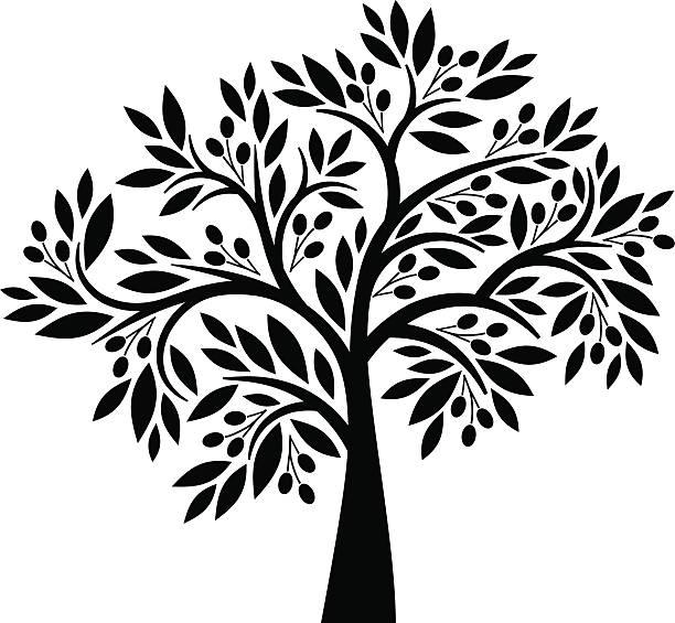 Silhouette nera e bianca di un albero con forme pulite